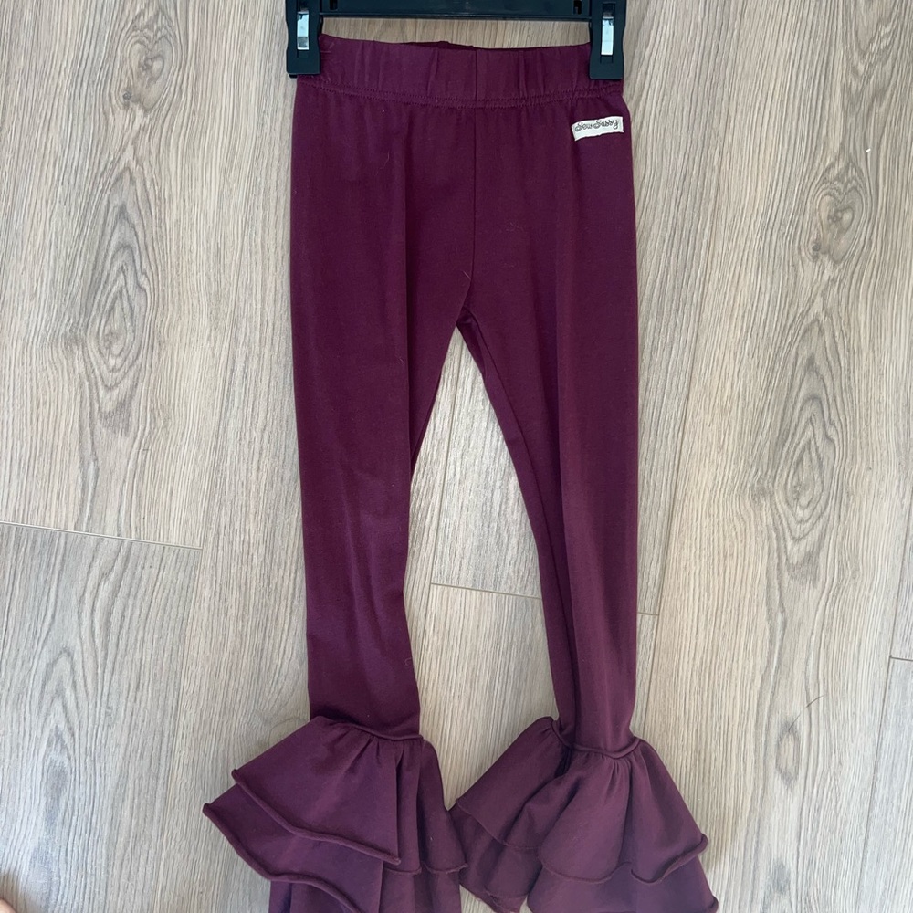 Sew sassy flare Ruffle Hem Kids Leggings in Maroon